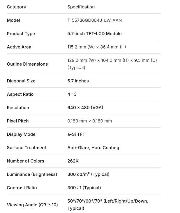 T-55786GD084J-LW-AAN OPTREX 8.4 inch 800*600 LCD PANEL
