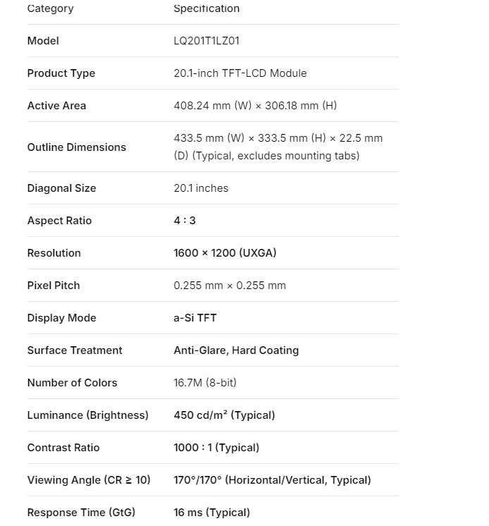 New and Original 20.1inch 1366*768 TFT LCD Display LQ201T1LZ01