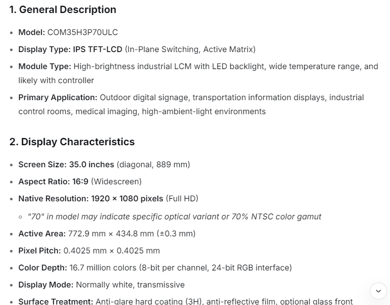 COM35H3P70ULC Ortustech 3.5
