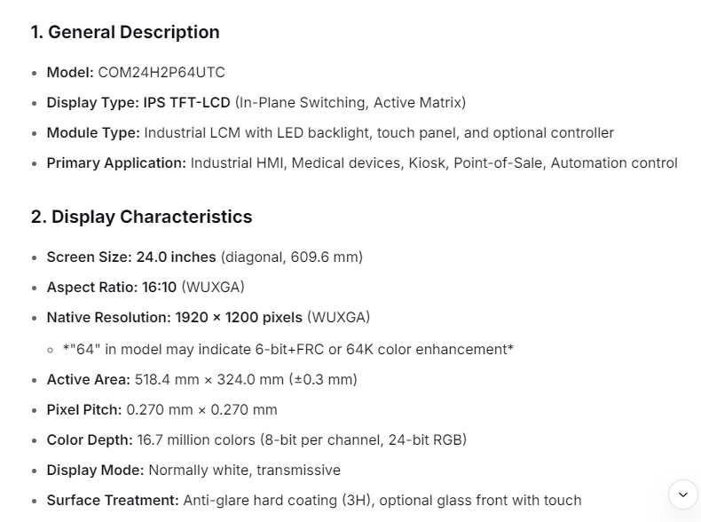 COM24H2P64UTC Ortustech 2.4