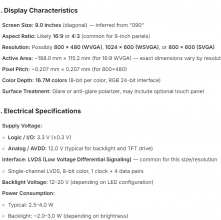 AA090MC02 9.0 ' 800*480 for 20 pins TFT-LCD panel