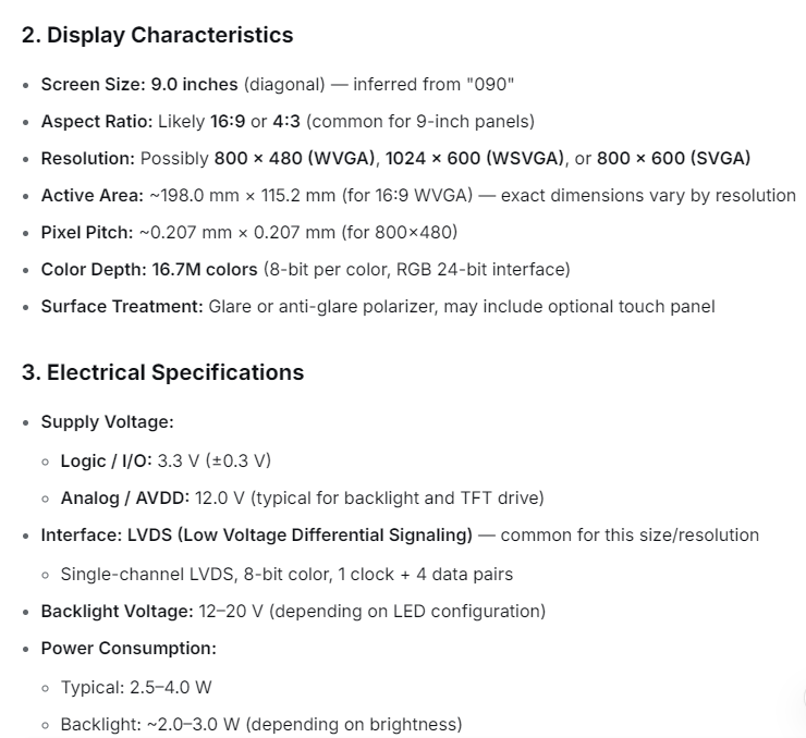 AA090MC02 9.0 ' 800*480 for 20 pins TFT-LCD panel