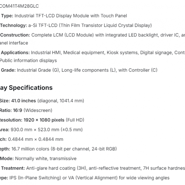 COM41T4M28GLC Ortustech 4.1