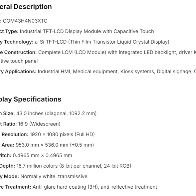 COM43H4N03XTC Ortustech 4.3