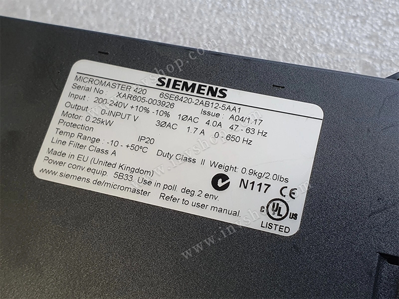 6SE6420-2AB12-5AA1 Siemens Frequency Inverter (MicroMaster 430) (Replacement Part)