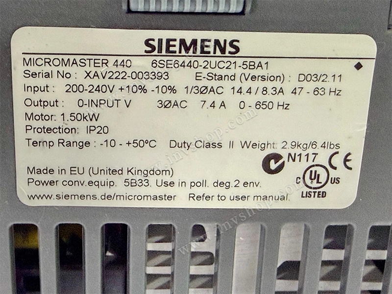 6SE6440-2UC21-5BA1 Siemens Frequency Inverter (MicroMaster 440) (Replacement Part)