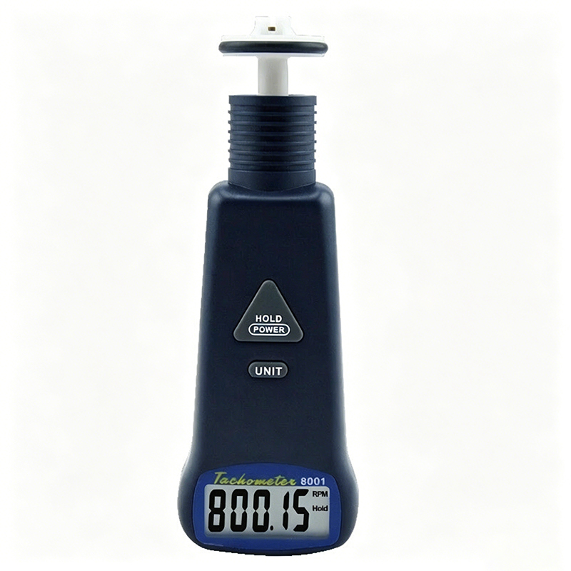 AZ-8001 Digital Contact Tachometer measures 10-19999 RPM via contact tips or reflective tape